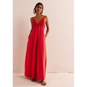 New Free People Lovey Crochet Cotton Maxi Dress Red XS